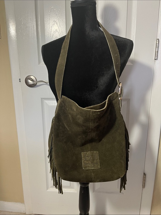 Haute Hippie Handbags - Haute Hippy suede leather bucket hobo purse bag fringe olivegreen shoulder strap